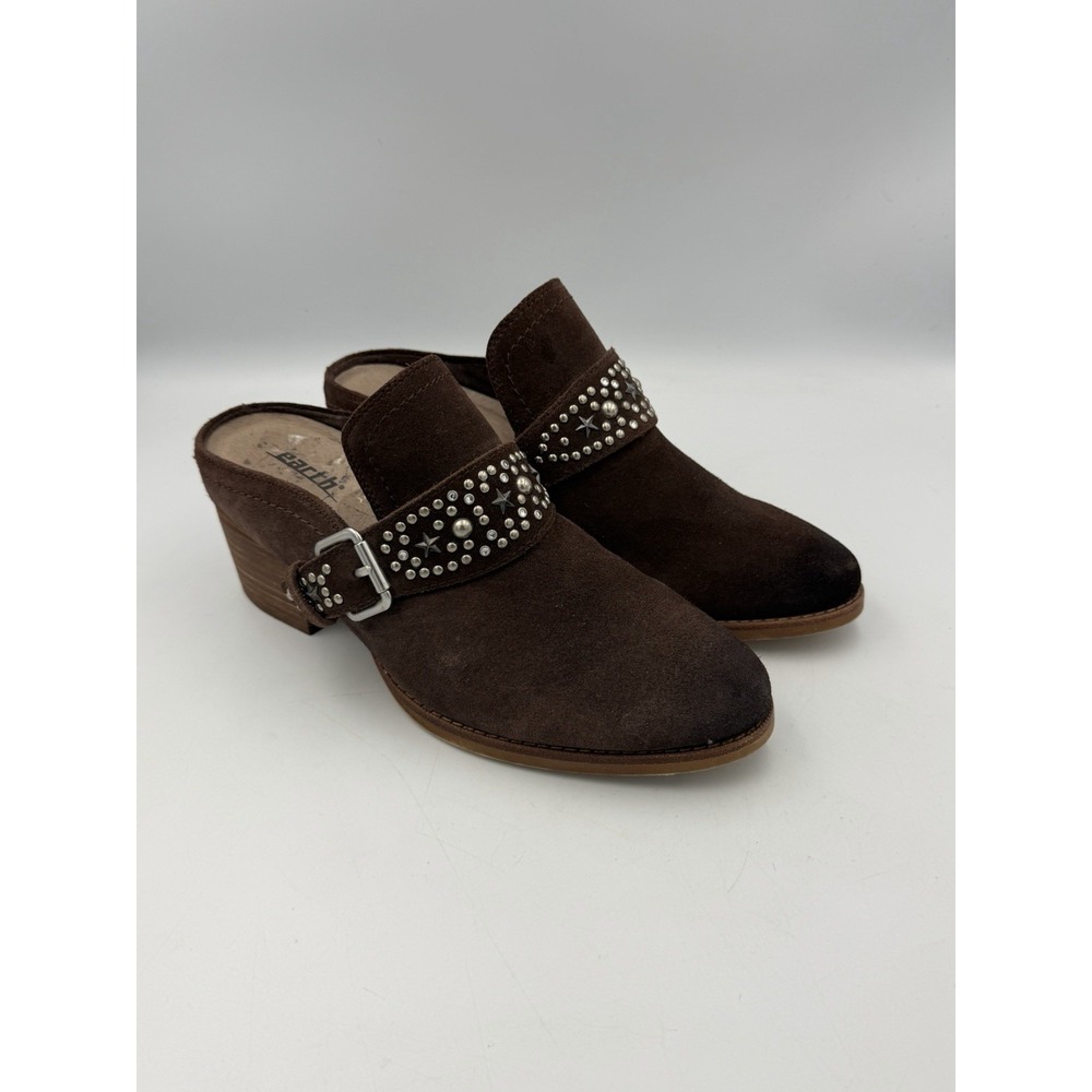 Earth Denton Bark Women's 8B Brown Suede Studded Western Mule Clog Heels